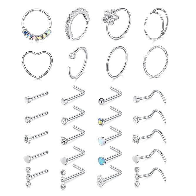 Studs أنف للنساء من الفولاذ الجراحي المجوهرات ثقب المنخر شكل L فضي وردي ذهبي أسود حلقة ثقب المنخر