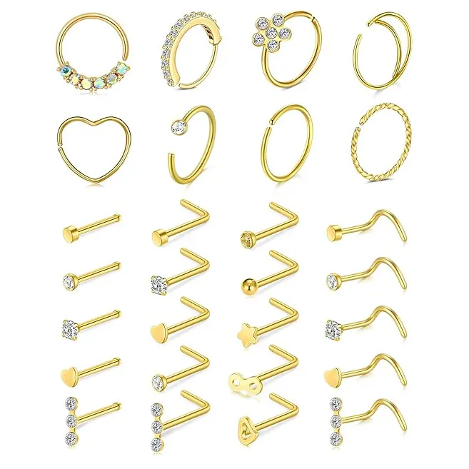 Studs أنف للنساء من الفولاذ الجراحي المجوهرات ثقب المنخر شكل L فضي وردي ذهبي أسود حلقة ثقب المنخر