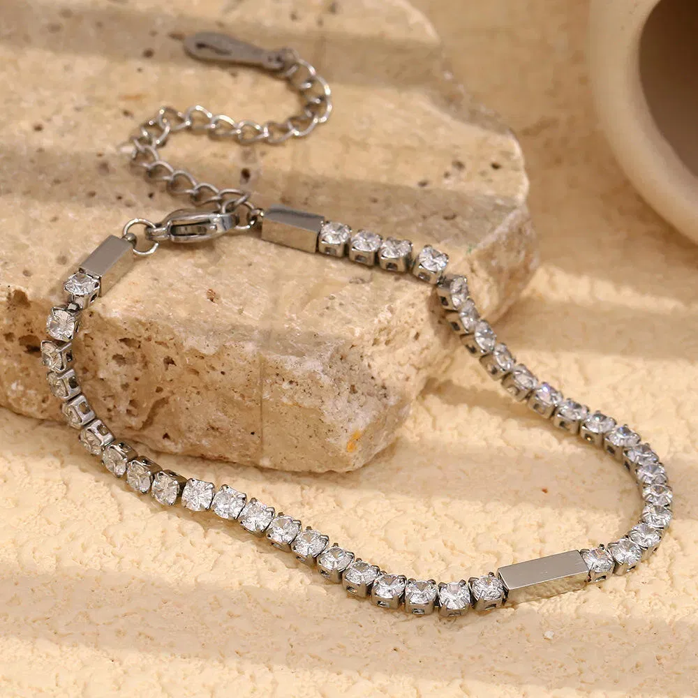 سلاسل من الفولاذ المقاوم للصدأ 316 مطلية بالذهب 18K سوار زركون للنساء أساور تنس عصرية 3mm