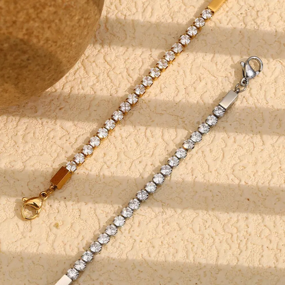 سلاسل من الفولاذ المقاوم للصدأ 316 مطلية بالذهب 18K سوار زركون للنساء أساور تنس عصرية 3mm