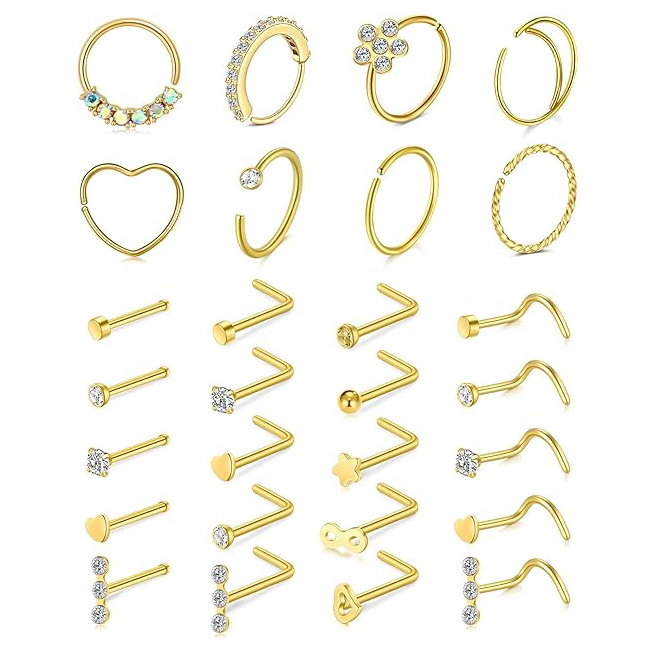Studs أنف للنساء من الفولاذ الجراحي المجوهرات ثقب المنخر شكل L فضي وردي ذهبي أسود حلقة ثقب المنخر