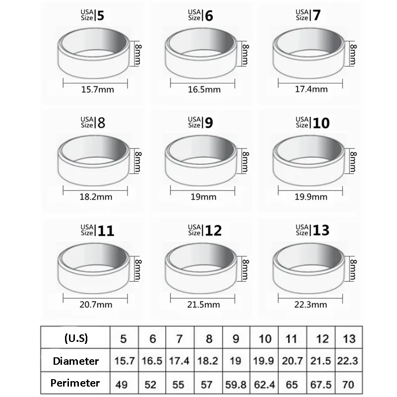 خاتم زوجين 8mm-Wide خاتم إصبع من الفولاذ المقاوم للصدأ التيتانيوم المرصع بالألماس باللون الذهبي والأسود والفضي