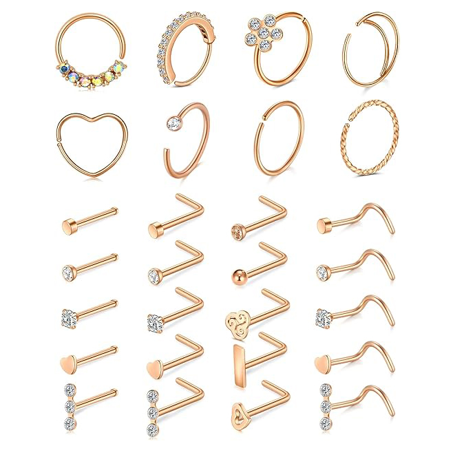 Studs أنف للنساء من الفولاذ الجراحي المجوهرات ثقب المنخر شكل L فضي وردي ذهبي أسود حلقة ثقب المنخر