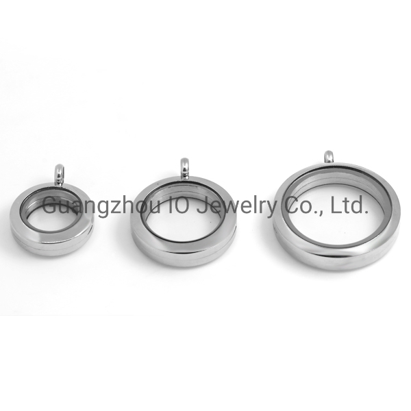 20mm 25mm 30mm 316 قلادة عائمة دائرية من الفولاذ المقاوم للصدأ مع زجاج