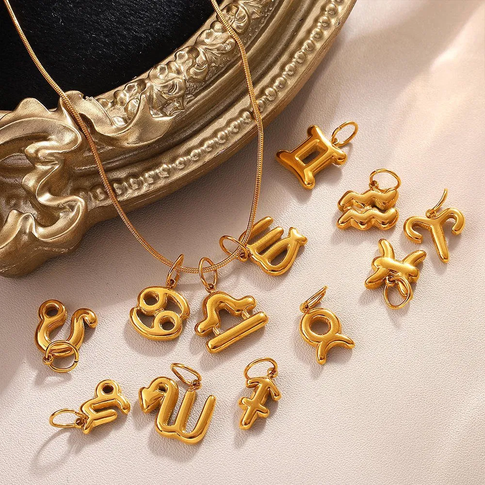 بيع ساخن 18K قلادة من الفولاذ المقاوم للصدأ مطلية بالذهب بتقنية PVD مجوهرات عصرية فقاعة 12 علامة للنساء لصنع قلادة بنفسك