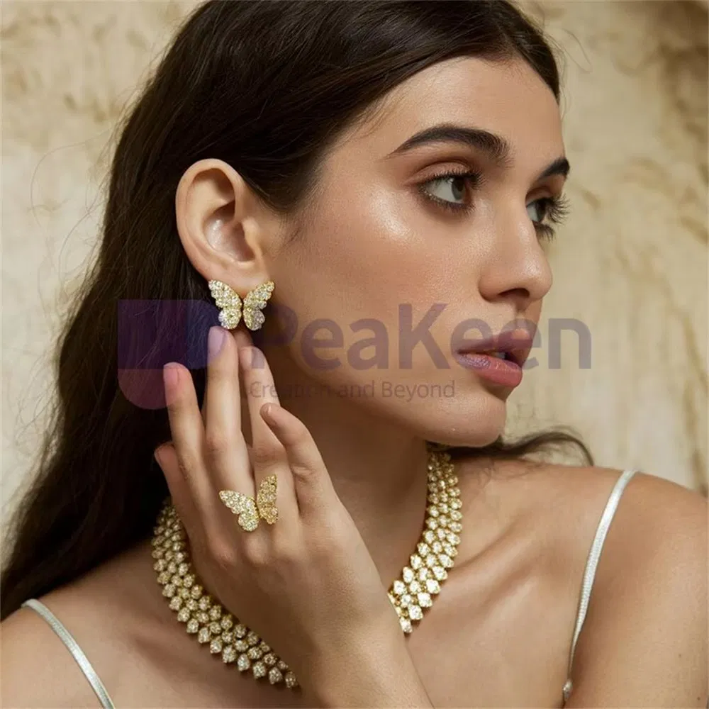 جملة الجملة 925 فضة الفولاذ المقاوم للصدأ إعداد الماس مجوهرات الفراشة الذهبية الموضة أقراط دراسات للنساء