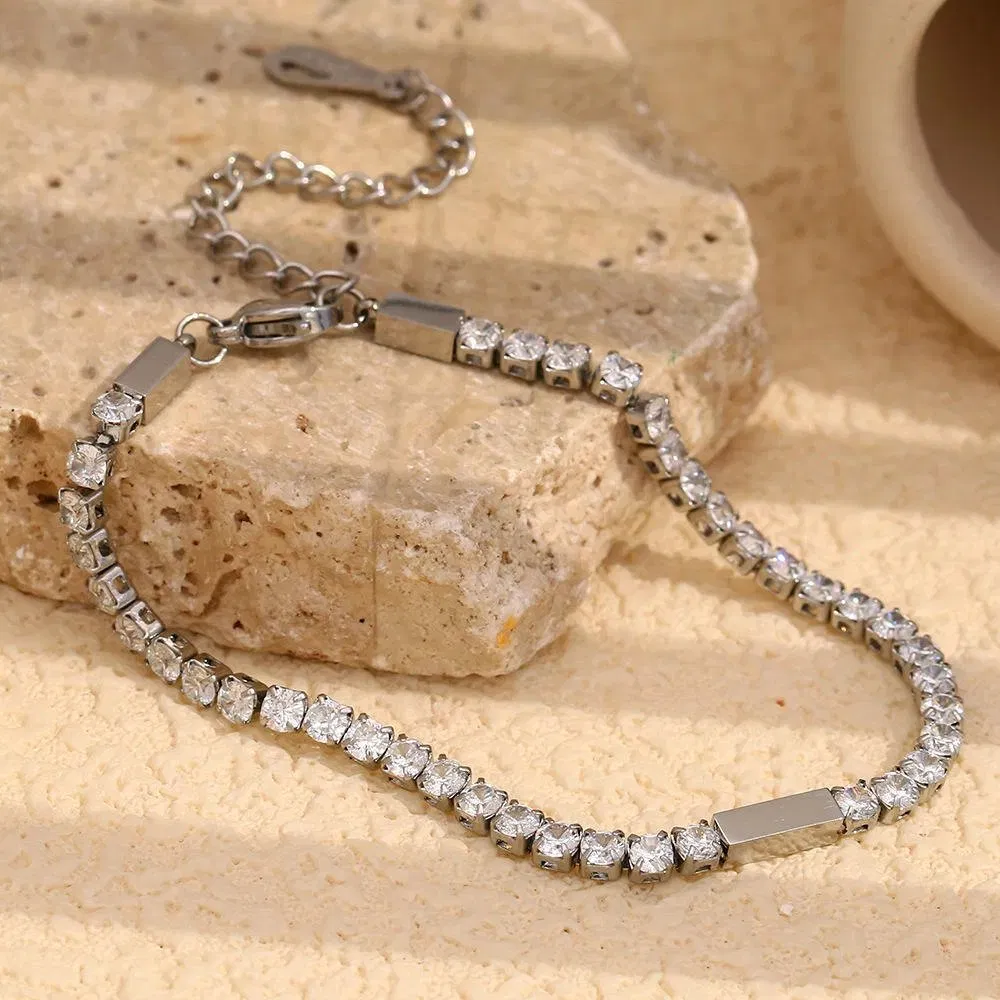 سلاسل من الفولاذ المقاوم للصدأ 316 مطلية بالذهب 18K سوار زركون للنساء أساور تنس عصرية 3mm