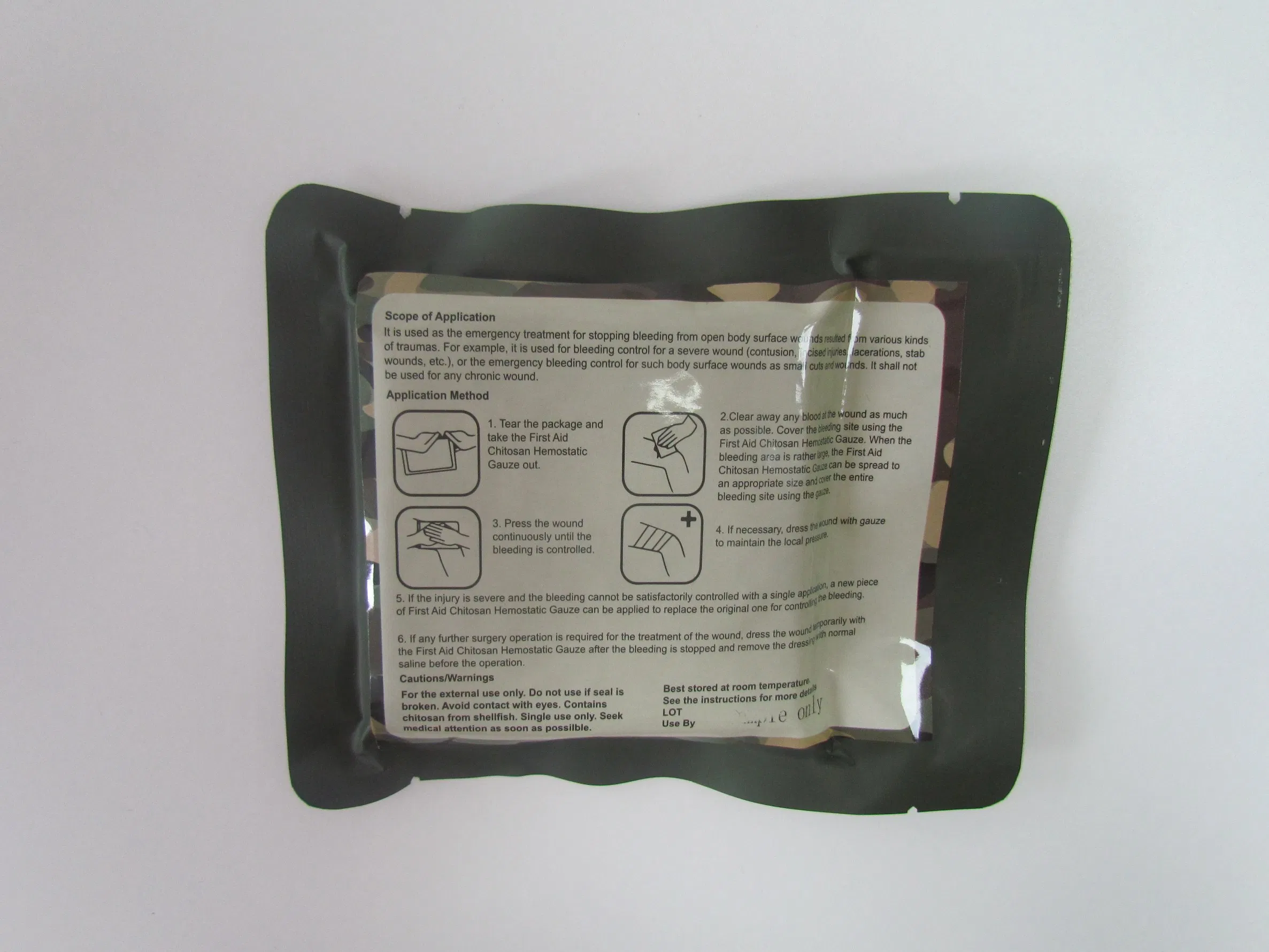 Medical 100% Cotton and Sterile Outdoor Warfare Emergency Kaolin Gauze Hemostatic Dressing