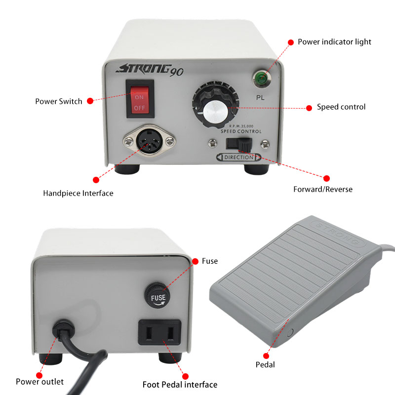 Korea 35000rpm Strong 90 E-Type Contra Angle Handpiece Dental Laboratory Brushed Micromotor