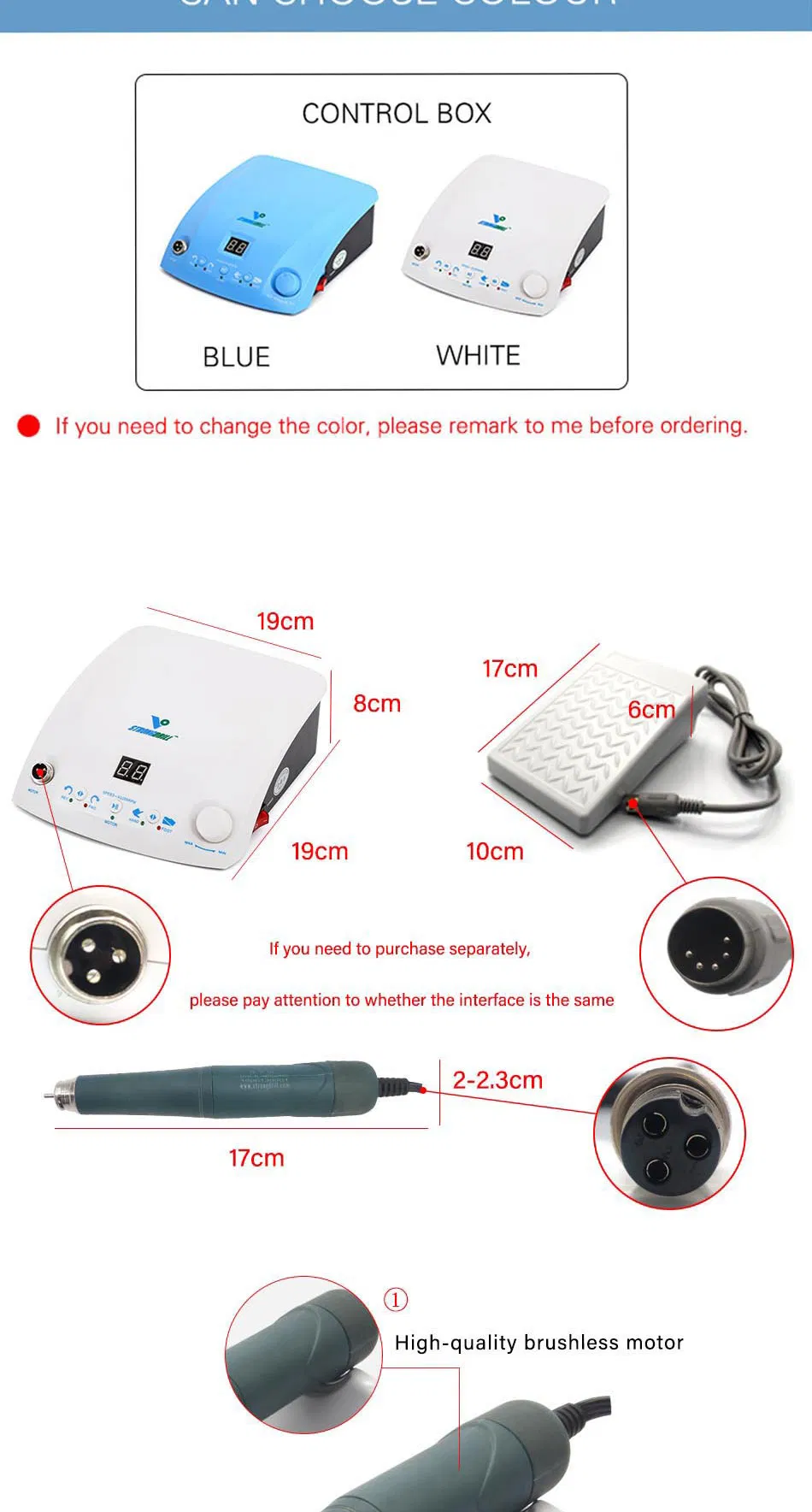 50000rpm Strongdrill Brushless Micromotor Qz60 Q9 Dental Lab Engraving 200W Customize