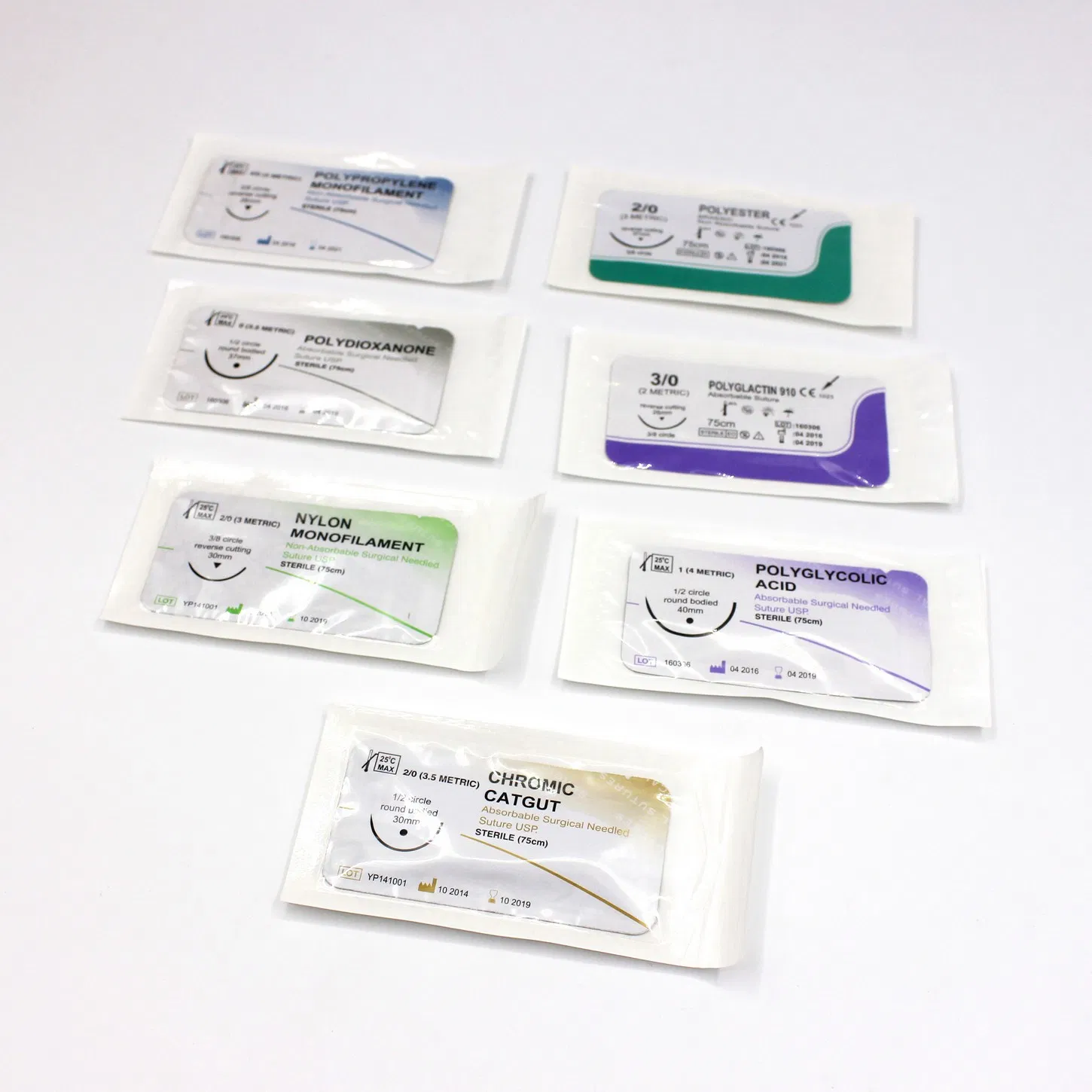 Medmount Sterile Absorbable Polyglycolic Acid PGA Pgla 910 Pdo Pgcl Catgut Silk Nylon Polyester Polypropylene Monofilament Braided Surgical Suture with Needle