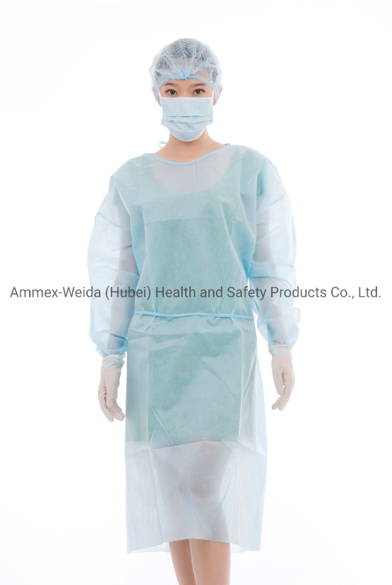 Disposable Medical Water Resistance PP Isolation Gown Hospital Use Protective Gown with Elastic Wrist