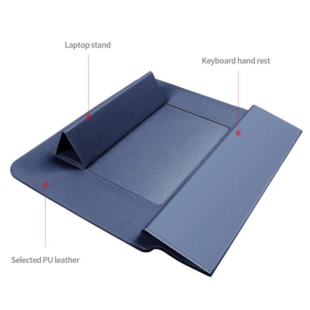 Capa de Laptop com Suporte Dobrável, Bolsa Slim de Couro para 13/14/15.6" Laptops