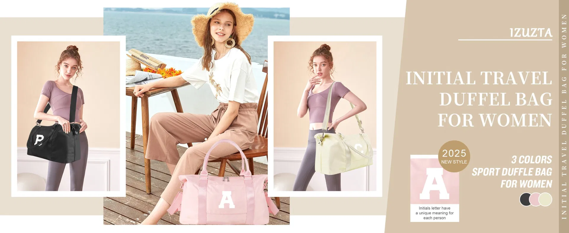 Bolsa de Viagem Inicial Fashionável, Bolsa de Esporte, Bolsa de Ginásio para Mulheres
