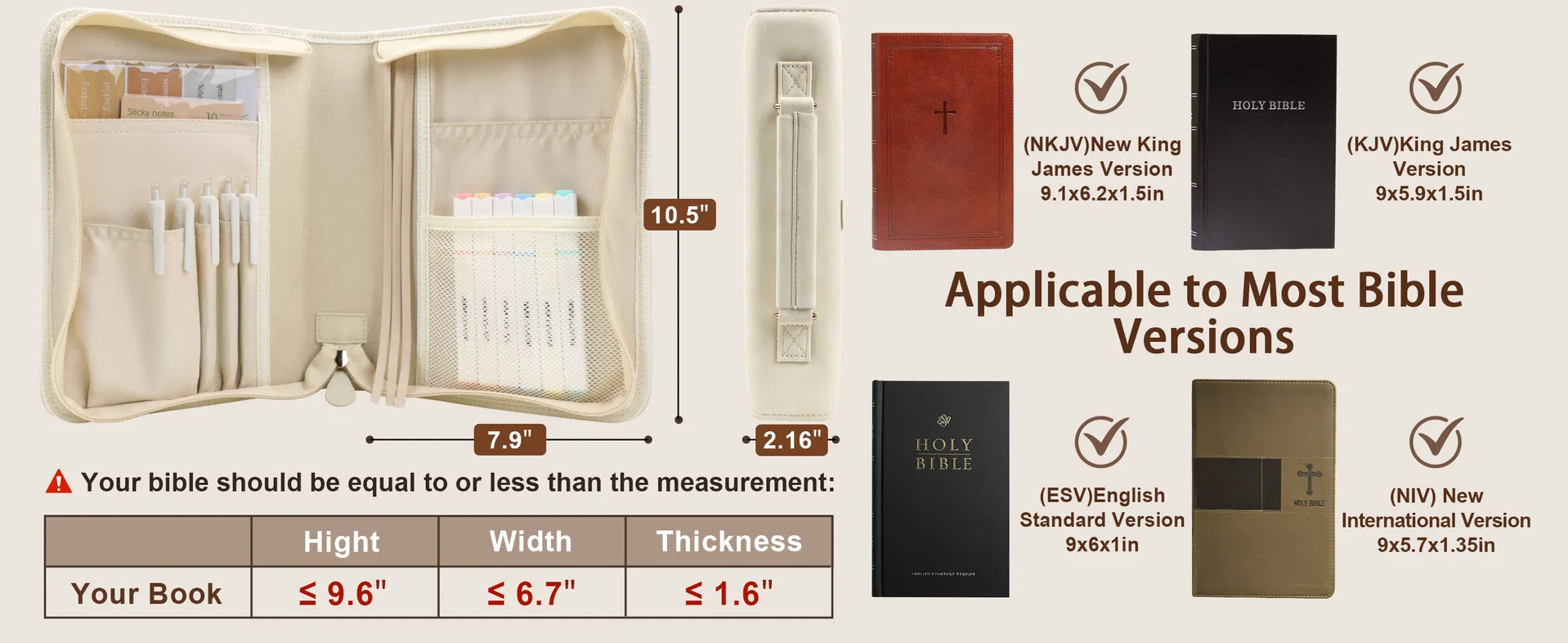 Capa de Bíblia Elegante em Couro PU Inclui Marcador de Página Premium
