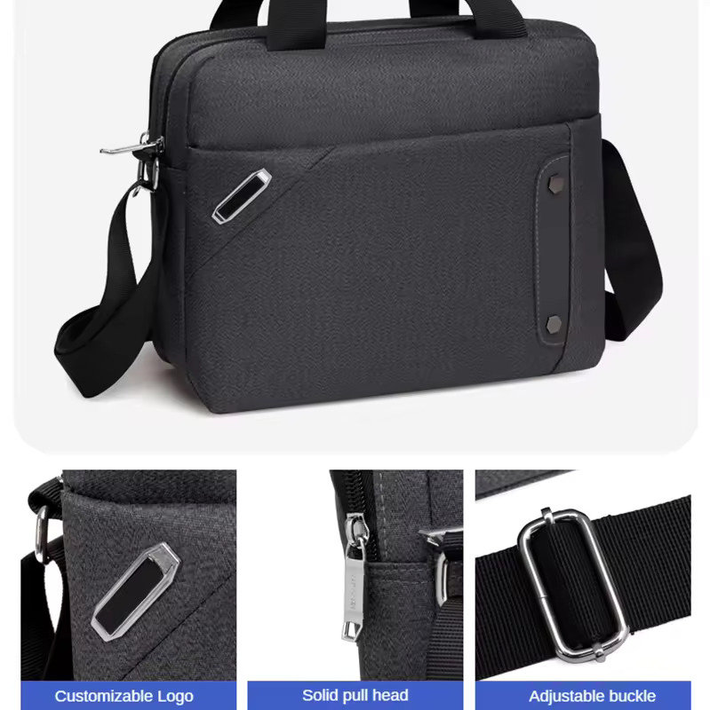 Mala de ombro slim de múltiplos compartimentos de fábrica da China, confortável para laptop em nylon