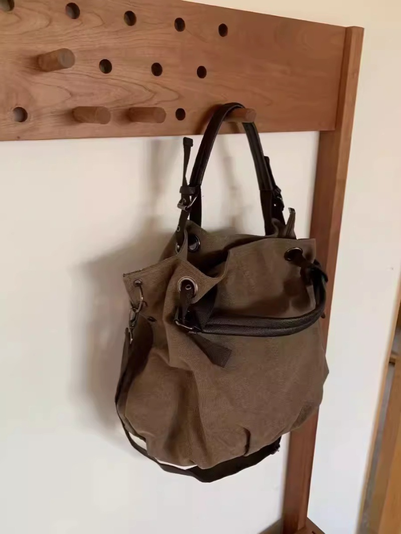 Bolsa Tote Hobo de Lona Lavada Vintage com Cordão para Mulheres