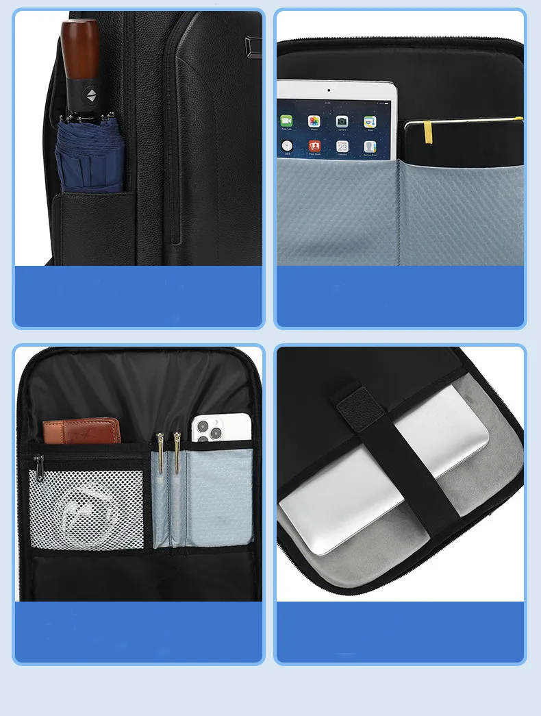 2023 Mochila de couro repelente à água para negócios para laptop