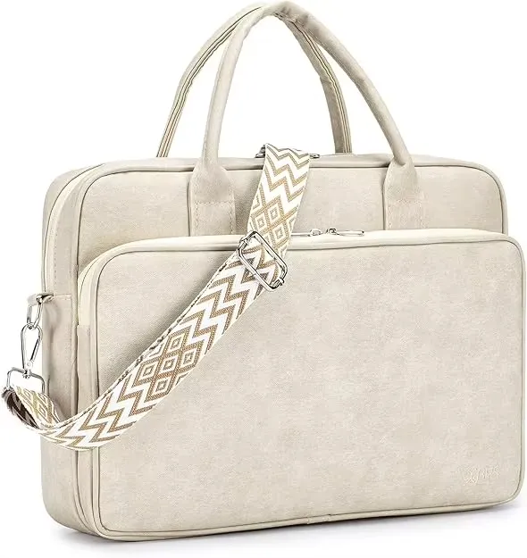 Bolsa de Laptop de Couro para Mulheres, Impermeável, Pasta de Trabalho Elegante, Bolsa Mensageiro para Computador com Alça de Ombro Ajustável