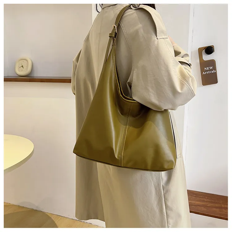 Bolsa Hobo Grande de PU Macio com Alça Ajustável e Estilo Trendy