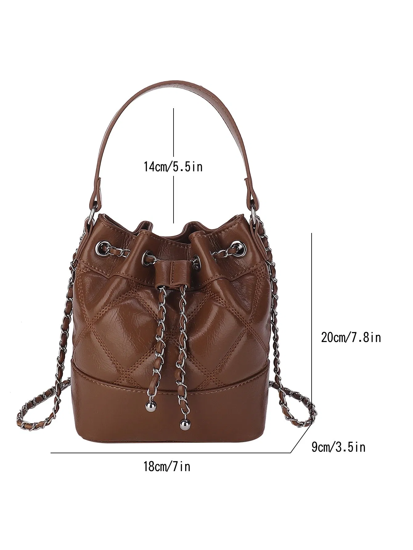 Disponível em 6 Cores Elegantes Bolsa Bucket Estilosa com Alça de Corrente