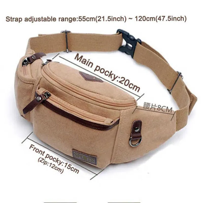 Bolsa de Cintura Vintage de Lona para Homens e Mulheres