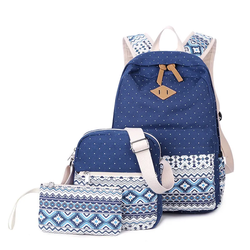 Mochila Escolar de Grande Capacidade em Lona, Conjunto de Três Peças, Mochila Infantil Estampada