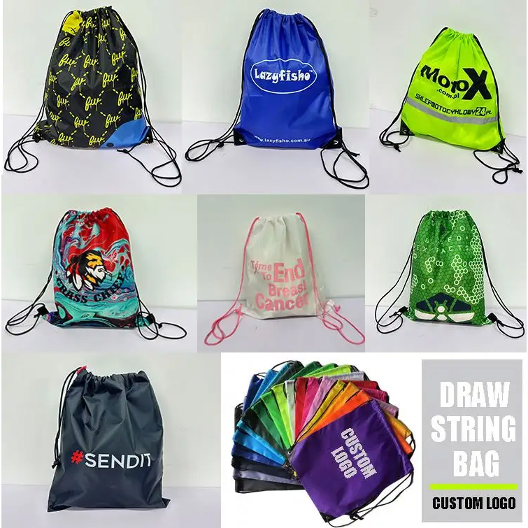 Venda Quente Mochilas Impermeáveis Baratas com Cordão Sacos Promocionais com Logotipo Personalizado