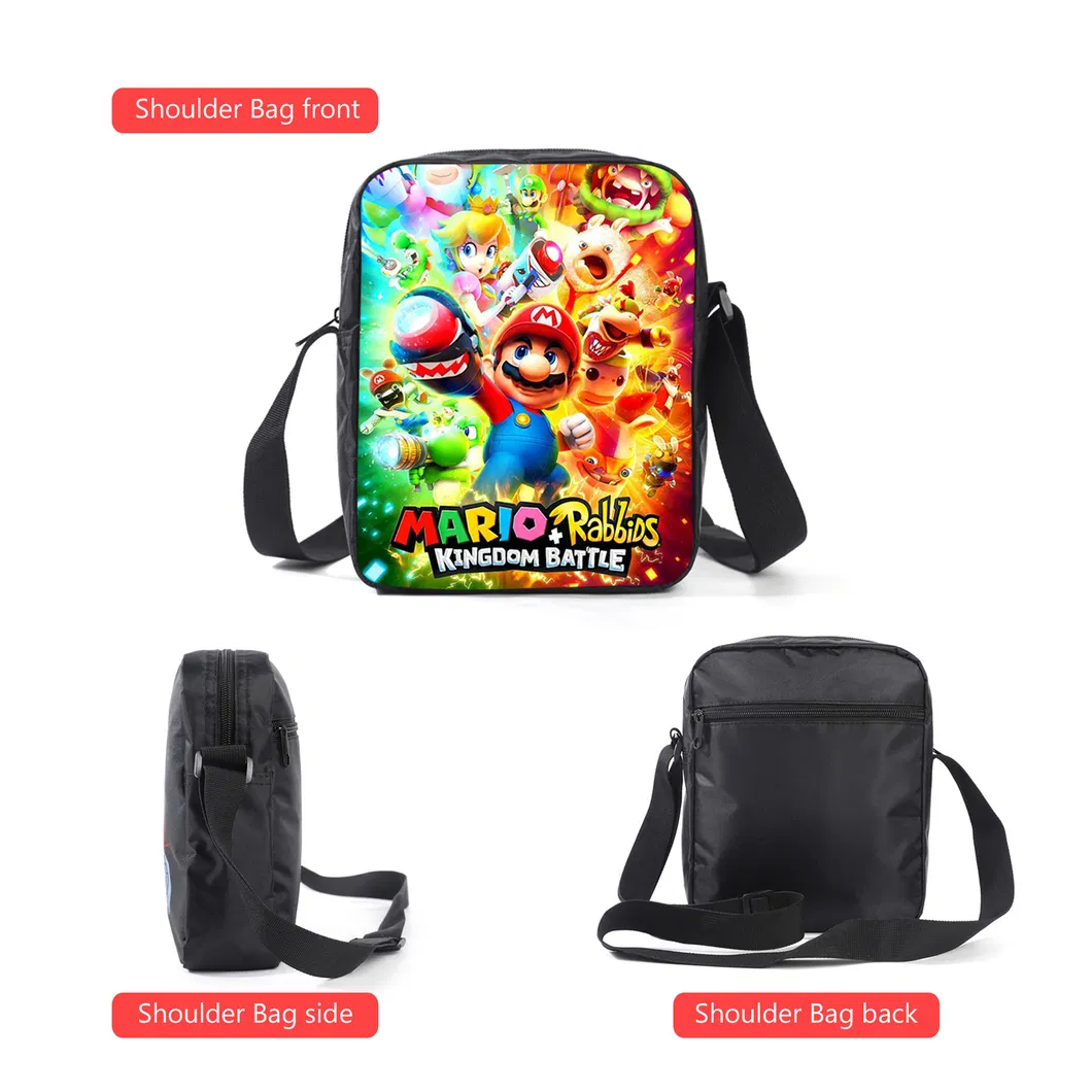 Conjunto de Mochila Escolar Mario Mini Cartoon Três Peças
