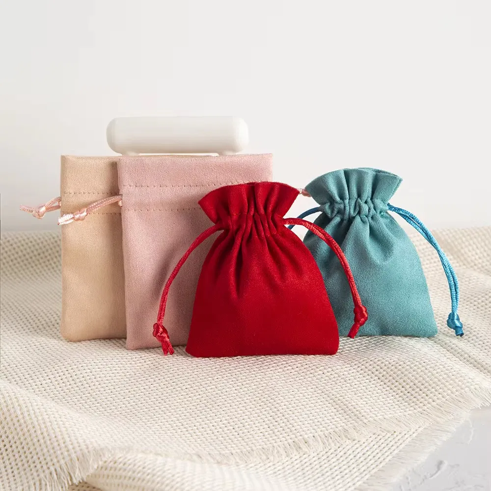 Saco de Veludo Vermelho Personalizado com Impressão, Saco de Suede Macio com Cordão para Embalagem, Sacos de Presente