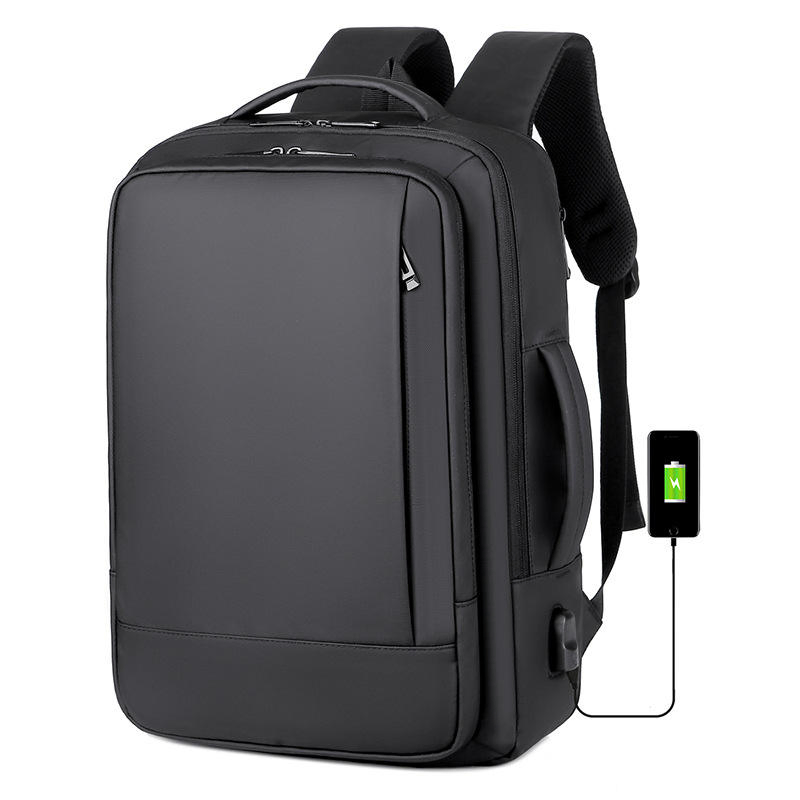 Mochila moderna expansível à prova d'água de grande capacidade com carregamento USB para homens