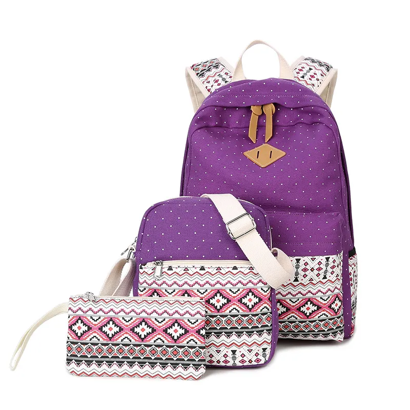 Mochila Escolar de Grande Capacidade em Lona, Conjunto de Três Peças, Mochila Infantil Estampada