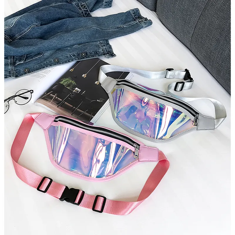 Bolsas de Cintura Personalizadas para Mulheres, Pacote de Fanny Transparente em PVC Holográfico
