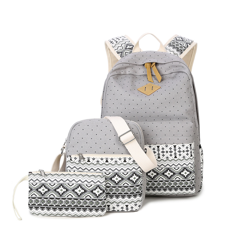 Mochila Escolar de Grande Capacidade em Lona, Conjunto de Três Peças, Mochila Infantil Estampada