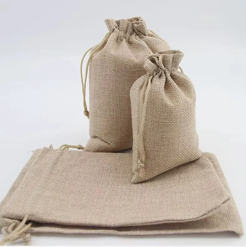 Sacos de Juta com Cordão Atacado 15X 20cm Sacos Promocionais Reciclados Personalizados com Logo Embalagem de Burlap