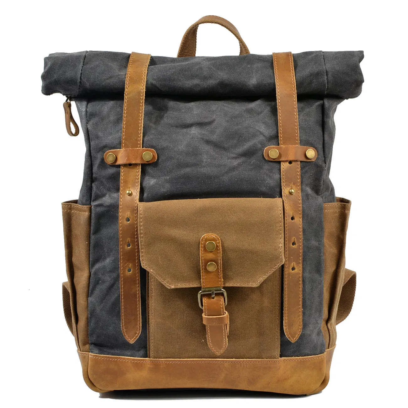 Mochila de viagem em lona à prova d'água com cor retro contrastante e cera, com grande capacidade