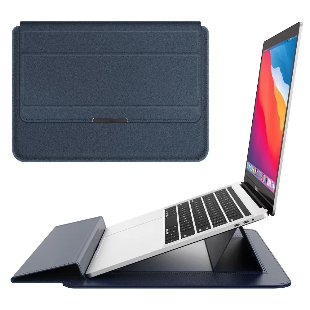 Capa de Laptop com Suporte Dobrável, Bolsa Slim de Couro para 13/14/15.6" Laptops