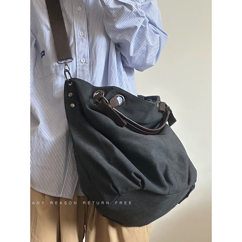 Bolsa Tote Hobo de Lona Lavada Vintage com Cordão para Mulheres