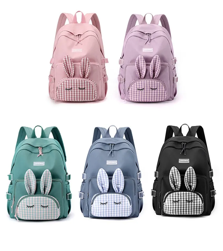 Mochila Escolar Fofa de Coelho Grande Capacidade para Meninas e Meninos Adolescentes
