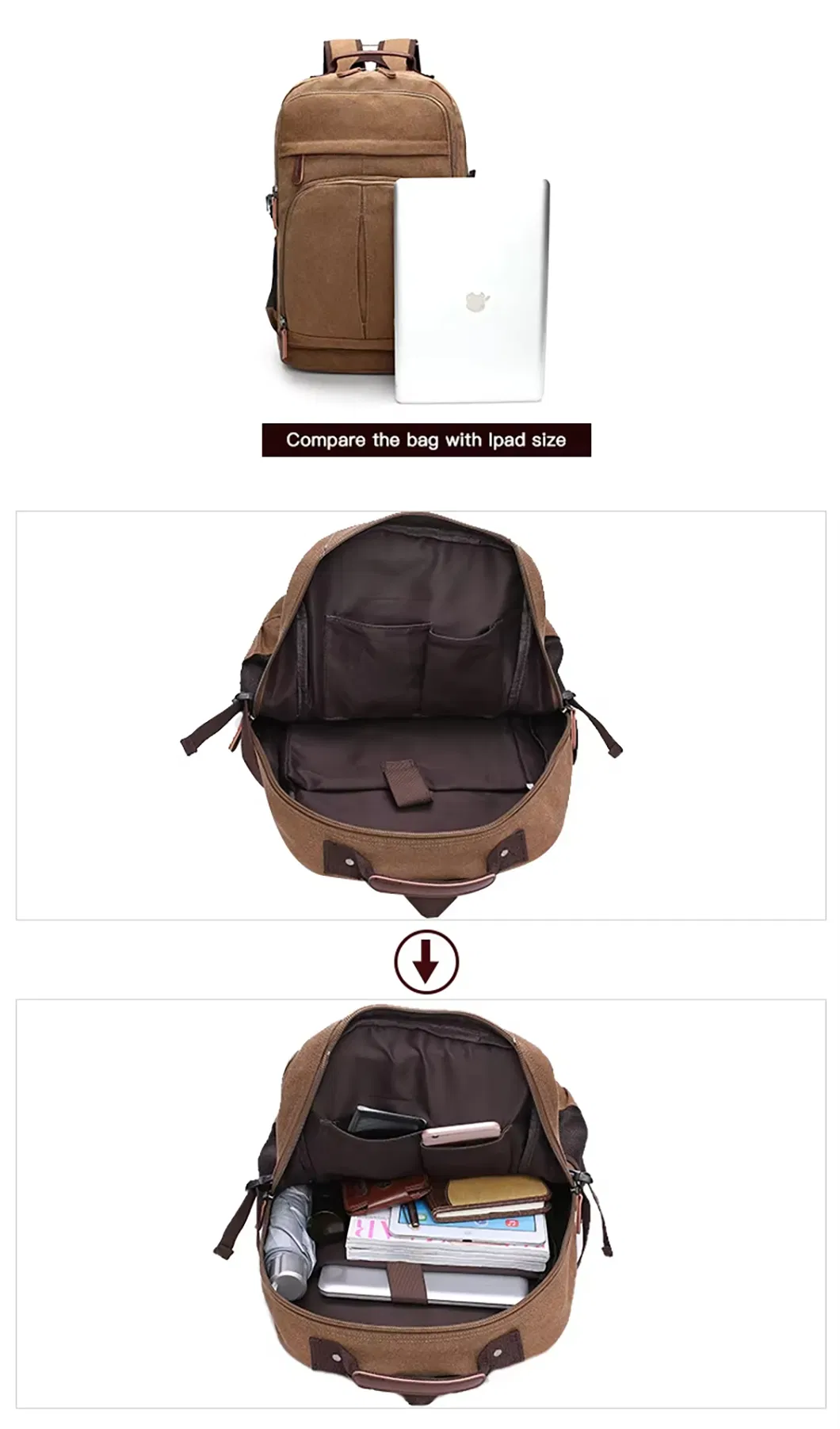 Bolsa de Lona Retrô Personalizada Mochila Masculina Bolsa Casual Mochila para Computador