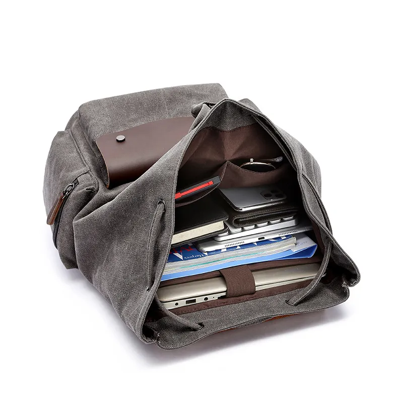 Mochila Mensageiro Vintage de Lona e Couro de Alta Capacidade para Homens