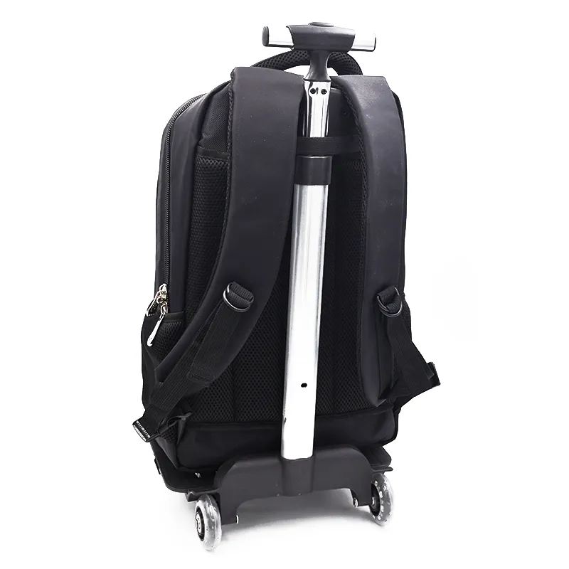 Mochila de Nylon Preto à Prova d'Água para Laptop com Rodas