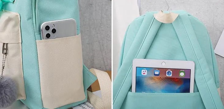 Design Coreano 4PCS Mochilas de Lona para o Ensino Médio Conjunto Listrado Crianças Novas Mochilas da Moda Conjunto para Adolescentes Meninos Meninas