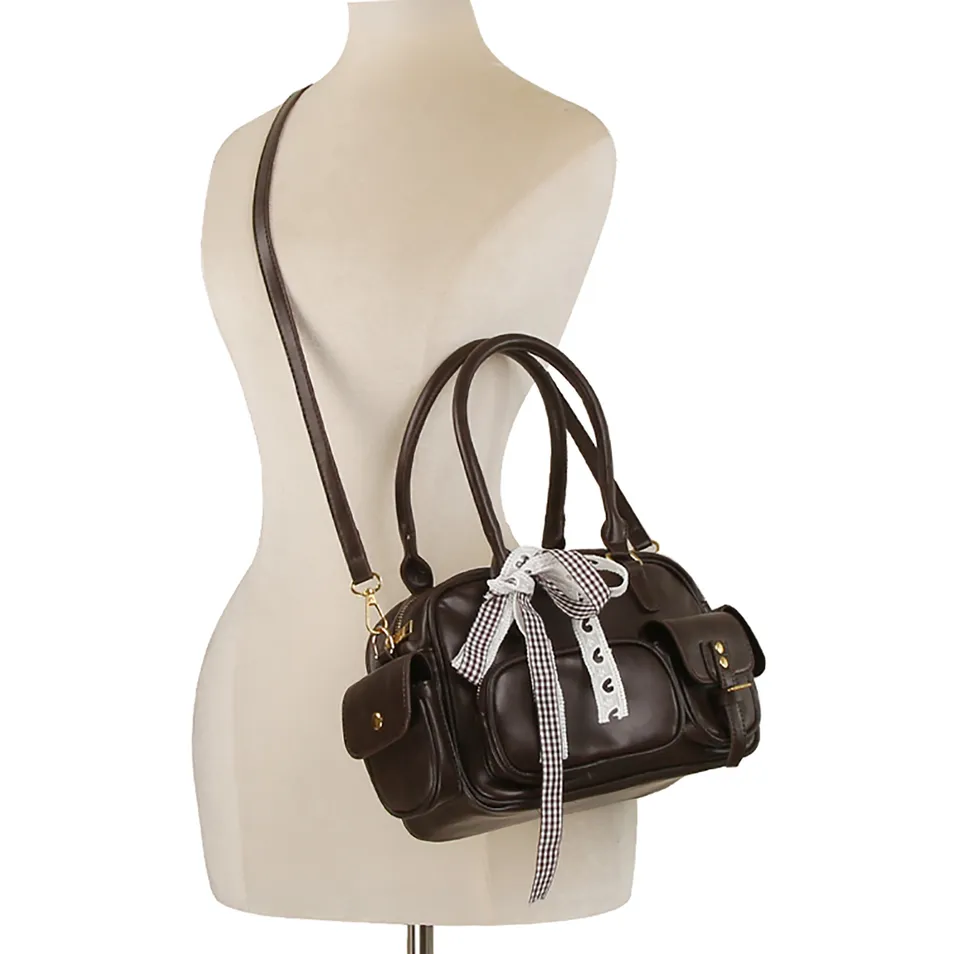 Bolsa de Saco de Couro Sintético Estilosa com Design de Laço Fashion