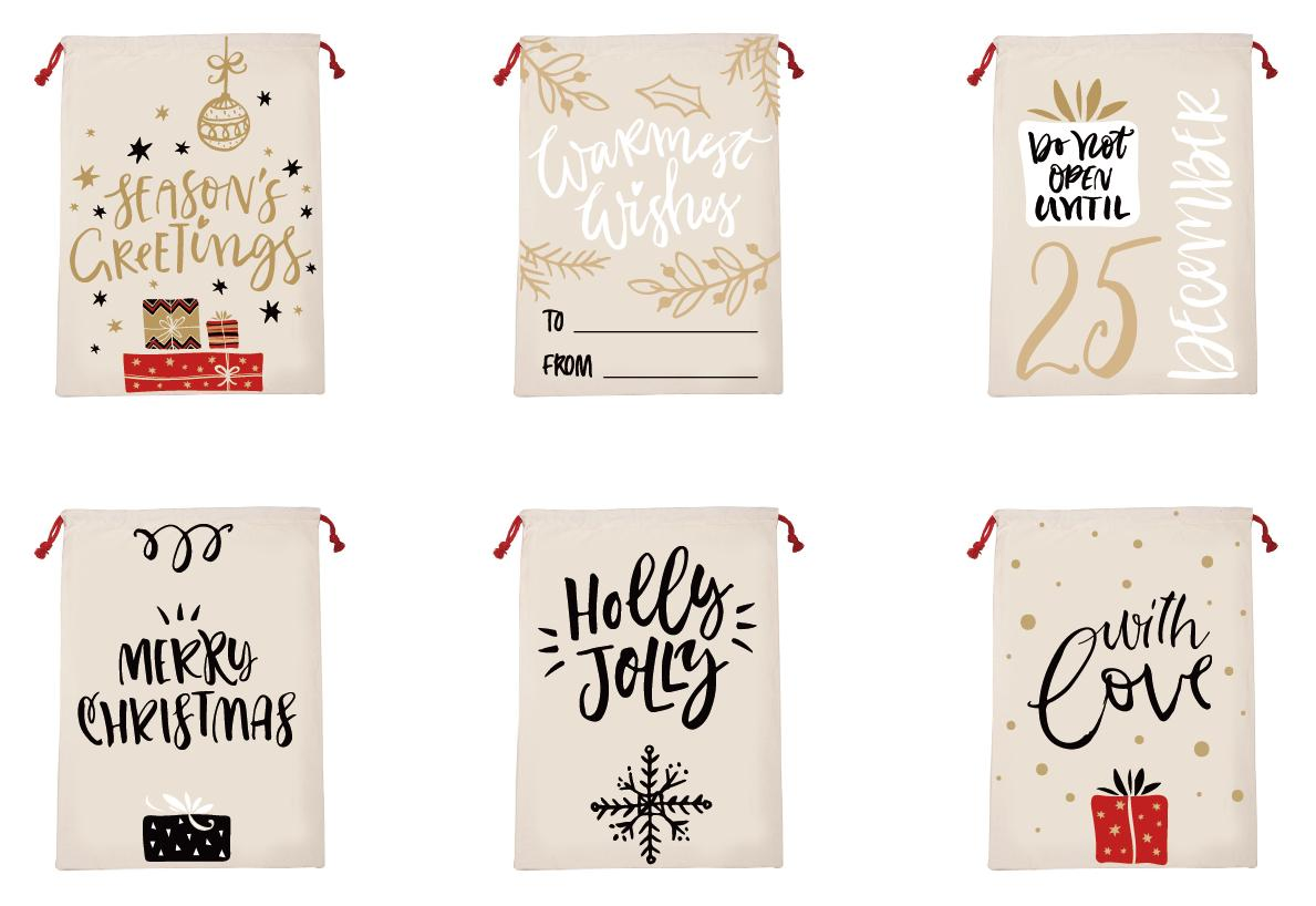 Saco de Presente de Natal Personalizado com Impressão Digital e Cordão