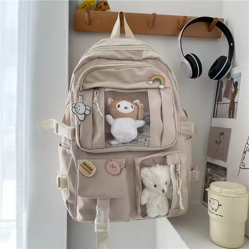 Mochila Kawaii Mochila Fofa para Menina Adolescente Mochila Escolar para Crianças Mochila de Viagem Grande Capacidade Mochila Escolar Estética de Lona