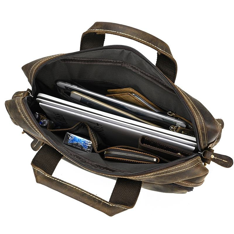 Bolsa de Negócios para Laptop em Couro Genuíno Retro Europeu-Americano