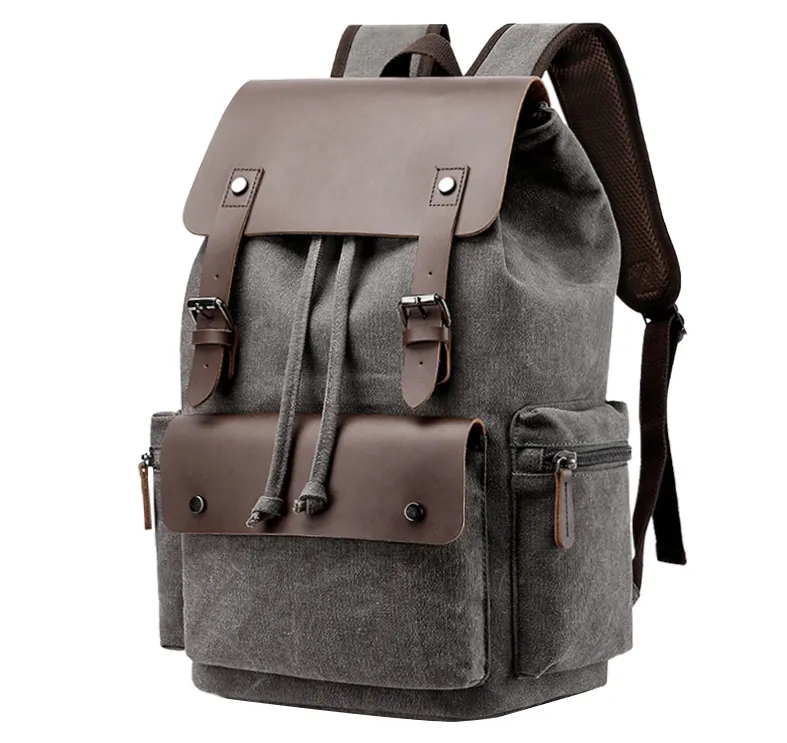 Mochila Mensageiro Vintage de Lona e Couro de Alta Capacidade para Homens