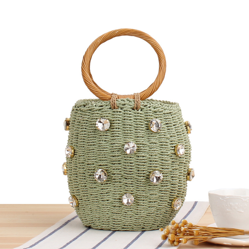 Bolsa Clutch de Ráfia Crochê em Formato de Balde, Bolsa de Palha, Bolsa de Praia em Macramê Feita à Mão