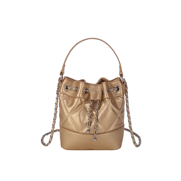 Disponível em 6 Cores Elegantes Bolsa Bucket Estilosa com Alça de Corrente